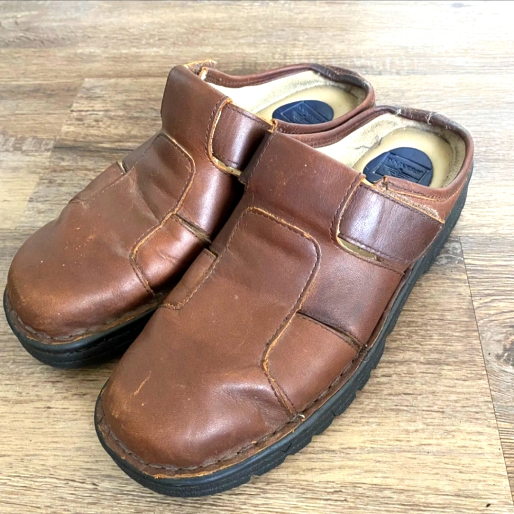 Chunky Women's Leather Sandals Platform Shoes Y2K Slip On Slide Brown 8.5